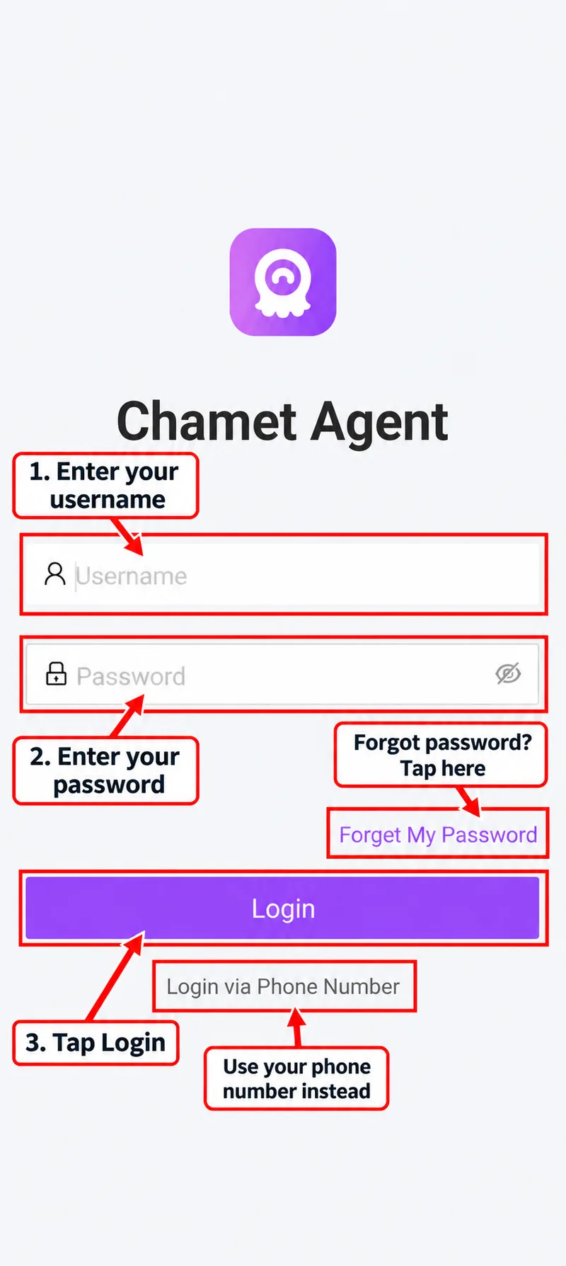 Chamet agent username and password login