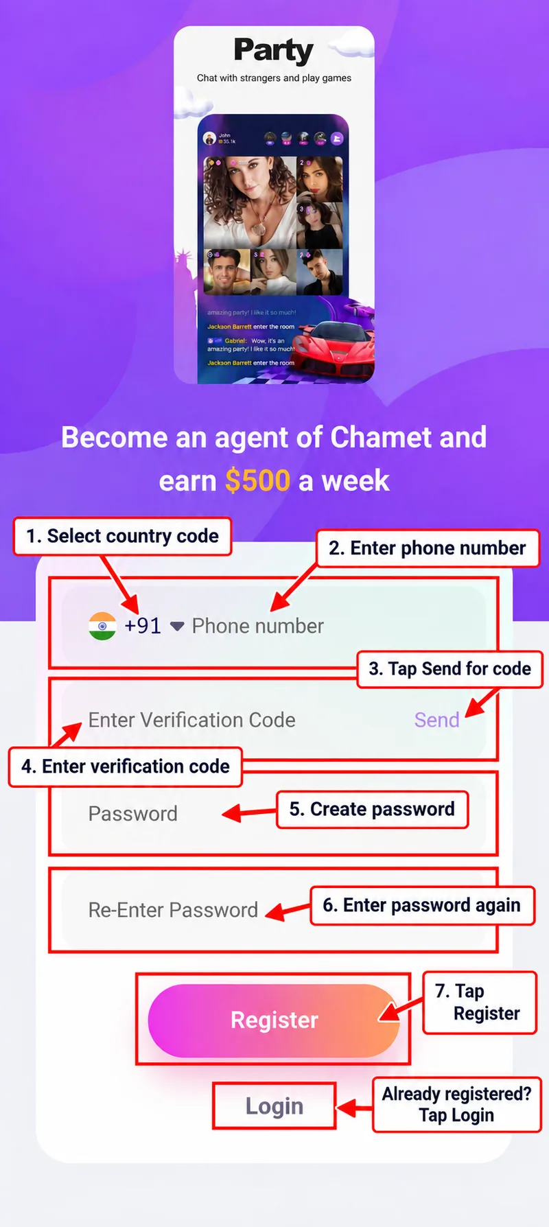 Agency registration form with phone verification and password fields