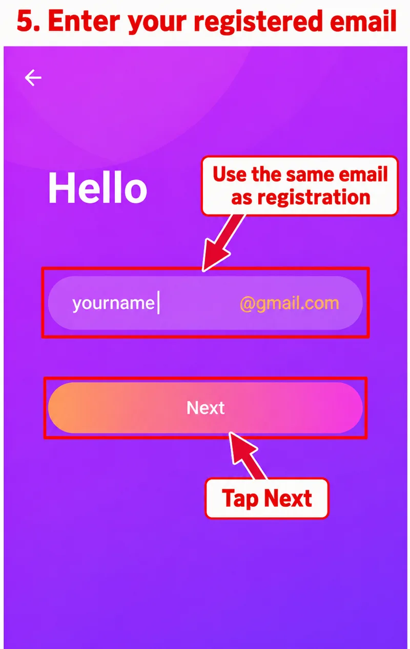 Email login field and Next button