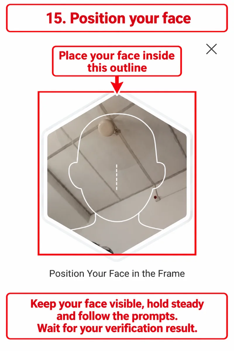 Camera outline showing where to position the face for verification