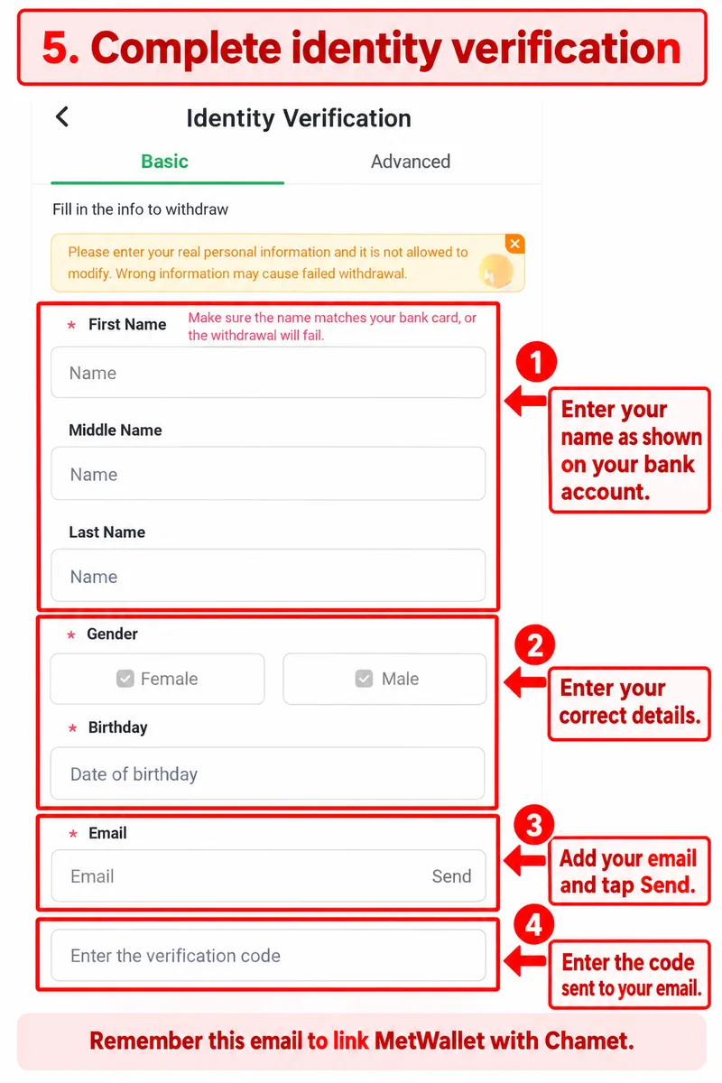 Identity verification fields with personal information removed