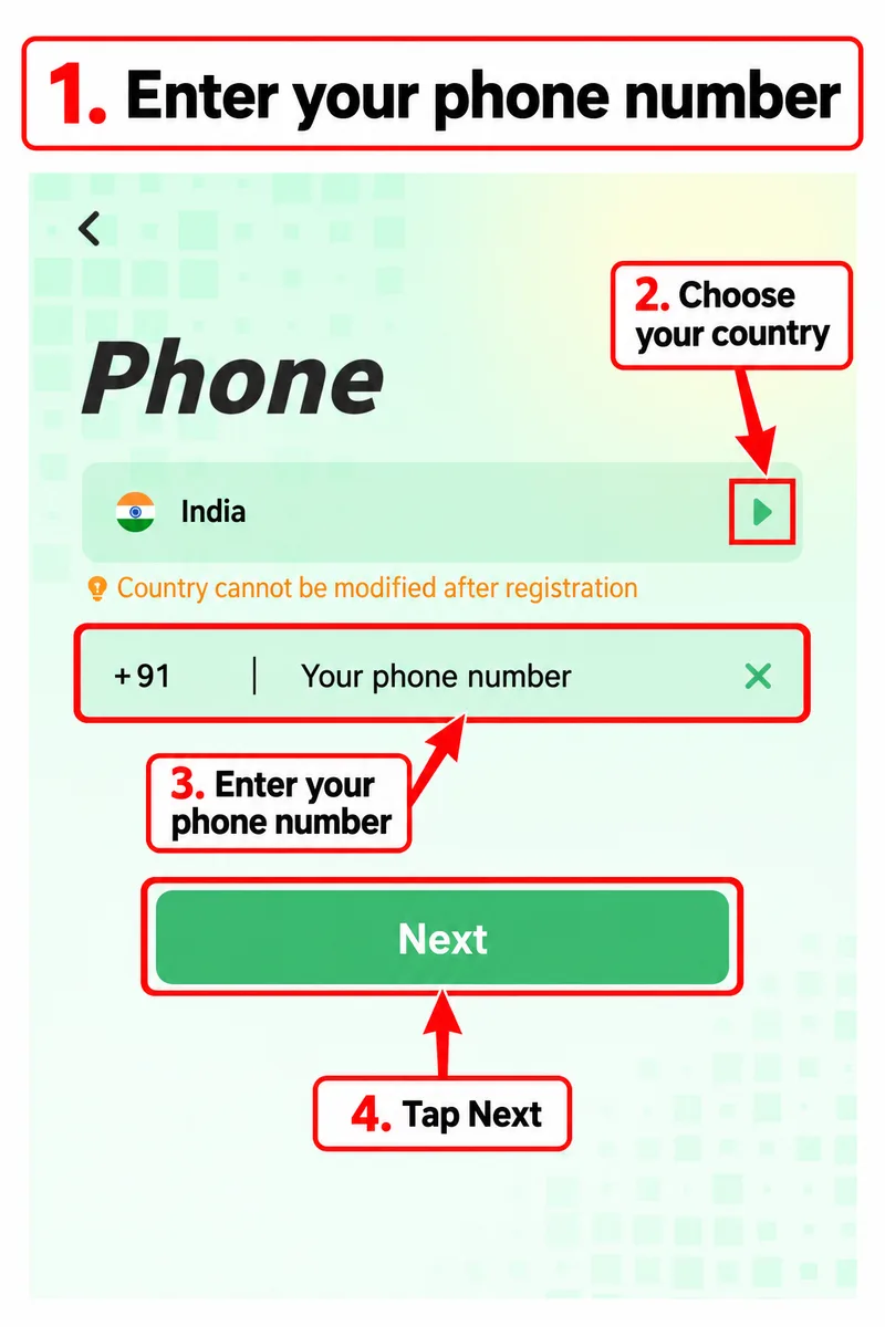MetWallet phone login with country selector