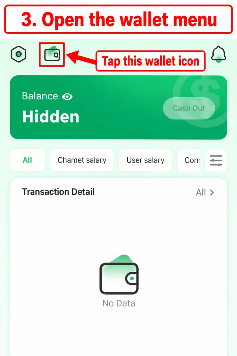 Wallet icon opening payment account settings