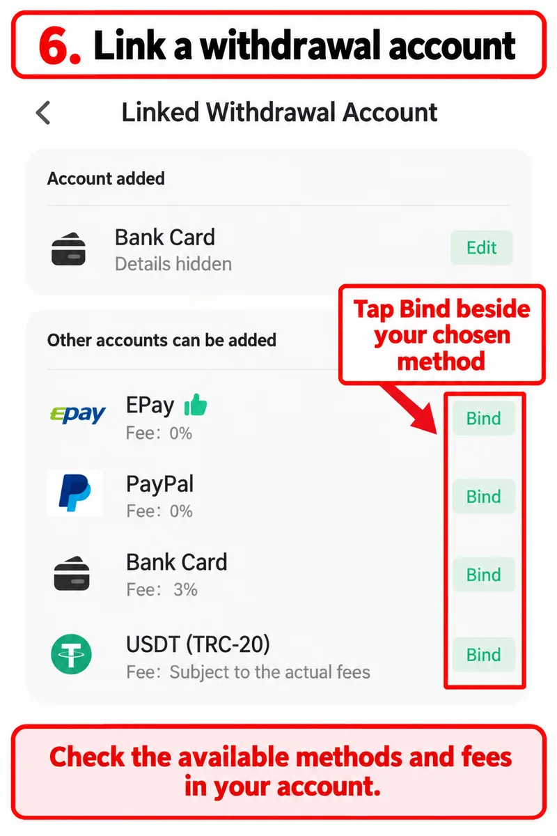 Available payout account linking options